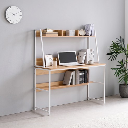 이케아 책상 컴퓨터책상 1인용 선반형 노트북 원룸 중 고등학생 테이블 조립식 재택 800 1000 1200, 내추럴+화이트