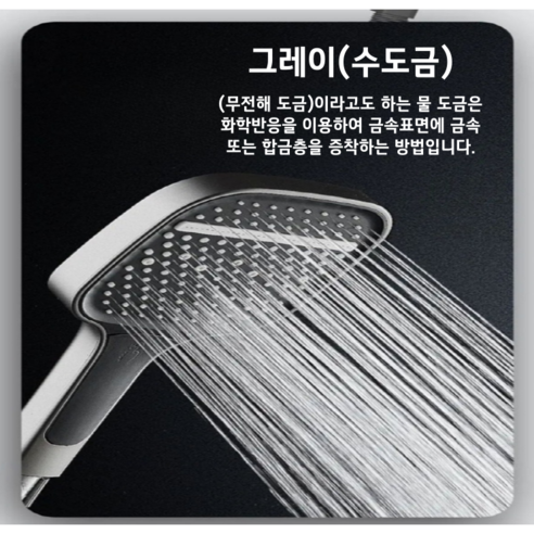 에이치스튜디오 고급형 강력 수압 3단 대형 샤워기 헤드, 그레이(수도금), 1개