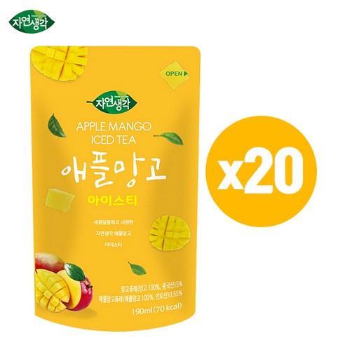 자연생각 애플망고 아이스티 190ml x20팩 (빨대포함), 80개