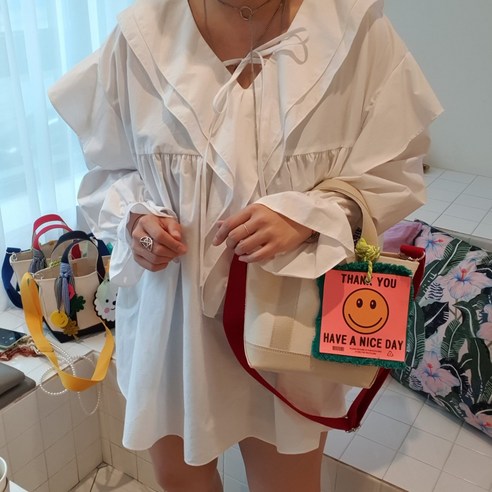 마코마키 스마일워싱패치키링 백참 가방장식 스마일키링