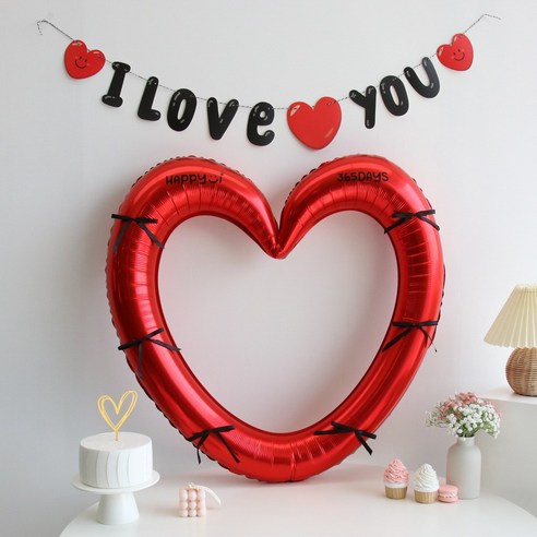 이벤트홀릭 기념일 하트 프레임 풍선 레터링 스티커 리본 세트 프로포즈 생일파티용품, 1개, 1.하트A세트
