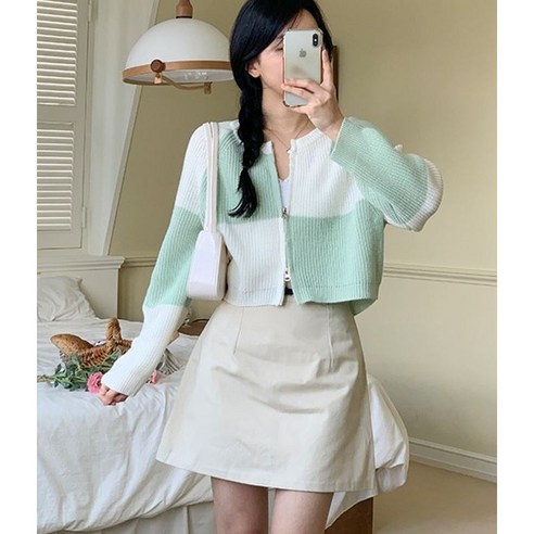 패턴 여성 크롭 집업 가디건 봄 가을 [1+1]