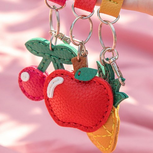 바오바론 가죽 과일 열쇠 고리 만들기 키링 공예 바느질 실꿰기 아이 소근육 발달 집중력 향상 체험 학습 Keyring DIY, (복숭아), 1개