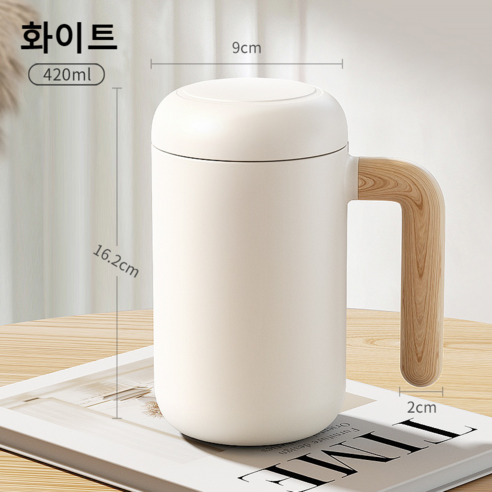 LONGGU 텀블러 보온 보냉 450mL/세라믹 내병 차칸 손잡이 있는 텀블러 사무실 물컵 텀블러, 화이트, 6개