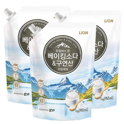 참그린 베이킹&구연산 주방세제 1kgX3개/리필/용기, 1kg, 3개