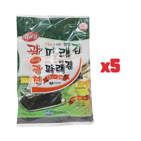김앤김 광천 파래김 전장3번들 (25gx3봉) 5개