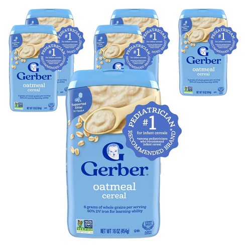 거버 싱글 그레인 시리얼 분말이유식 454g, 오트밀(Oatmeal), 6개