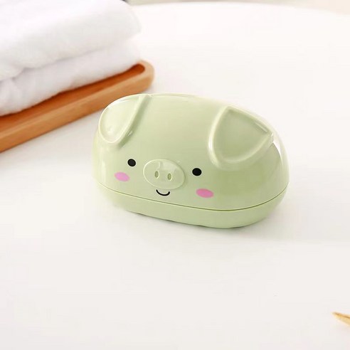 urkoteer 캐릭터 비누 케이스 휴대용 뚜껑 포함 수납 케이스, green
