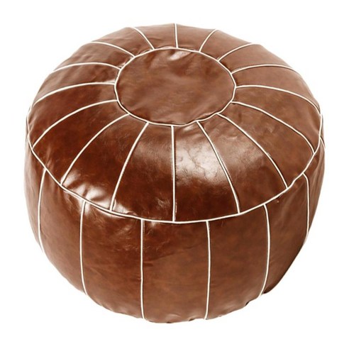 모로코 면화 pouf 커버 pu 가죽 발판 오스만 pouf unstuffed 라운드 바닥 쿠션 발판 커버 거실 침실, 어두운 갈색