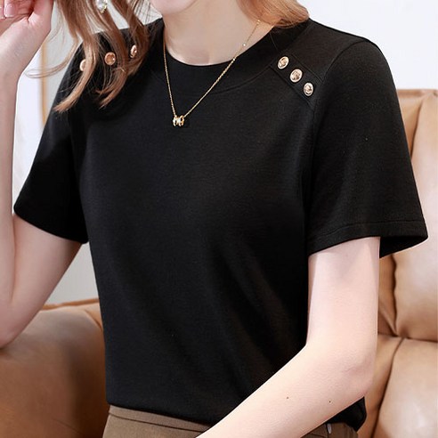 데일로엔 여성 어깨 단추포인트 반팔티셔츠 - 세련된 디자인, 편안한 착용감, 다양한 활용도