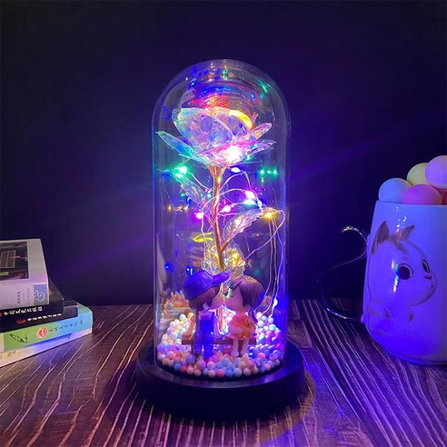 Michnild LED 조명 유리장미꽃 무드등 수능선물, 벤치 커플+컬러 조명