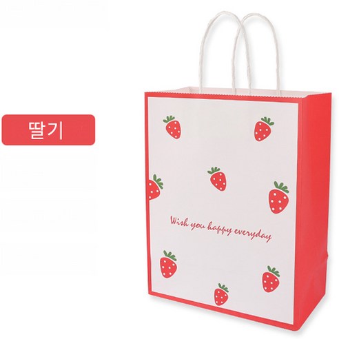 채색 캐릭터 크라프트 쇼핑백 50p 예쁜 미니 선물 포장 주머니, 세로 15*8*21cm, 딸기