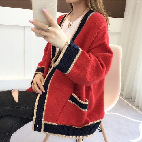 2021 봄과 가을 한국 스타일 새로운 세련된 루스 탑 가을 의류 게으른 스타일 스웨터 여성 니트 카디건 코트