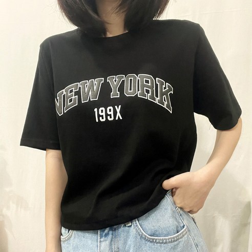 여름용 뉴욕 엠보 배색 레터링 티셔츠