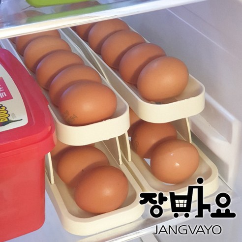 장바요 달걀 슬라이딩 트레이 2P 30알 보관함 계란 한판 수납, 아이보리