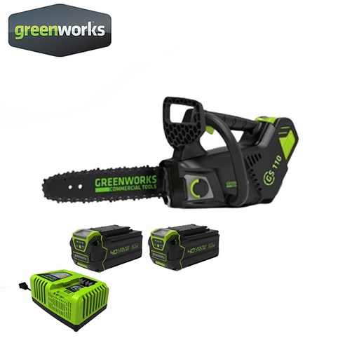 그린웍스 40V 전기톱 세트 (본체 + 배터리2개) – 엔진톱, 충전식톱, 체인톱, 전동톱, 작은톱, 가지치기톱 포함 드릴톱