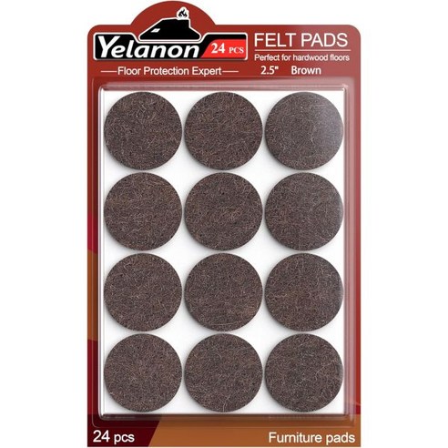 가구패드 소음방지 가구받침 옐라논 펠트 가구 패드 24Pcs 2.5 하드우드 바닥용 사각 컷테이블 의자 발 다리용 스크래치 바닥 보호대 자체 접착제 검정, 24pcs 2.5
