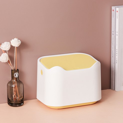 YAPOGI 미니 쓰레기통 책상 테이블 쓰레기통 가정용, 하나, 노란색과 흰색