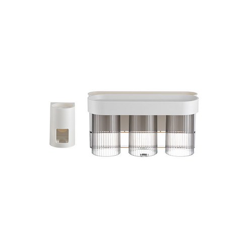 MOHEGIA 칫솔 홀더 비 천공 세트 치과 컵 홀더 치약 압착기 구강 세척 컵 보관 홀더, 흰 치약 3 컵