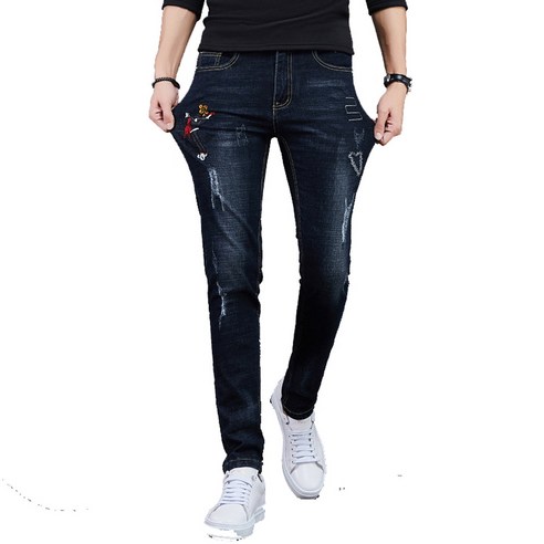 지디오 츄키M 남성 청바지 스크래치 데님 팬츠 자수 긴 바지 디스트로이드 블랙 진 스판 긴바지 남자청바지