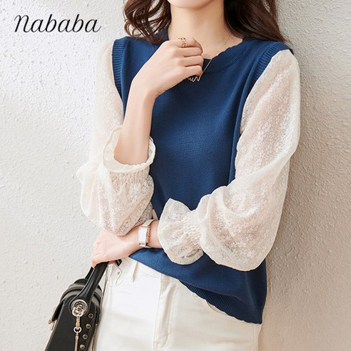 단미스타일 쉬폰 여름 블라우스 셔츠 (3Color) 쉬폰블라우스 19 나바바 NB634 여성 산뜻 플라워 레이스 소매 블라우스