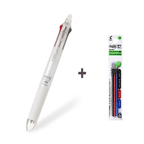파이롯트 지워지는 볼펜 프릭션 3색 0.5mm 볼펜/리필심 세트, 3색 0.5 펄화이트1개+리필심(혼합3개입)1개 세트