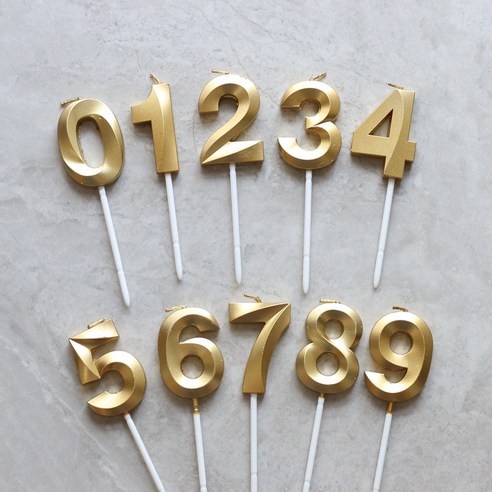 빅사이즈 생일초 케이크픽 특이한 메탈릭 골드 숫자초, 0~9, 1세트