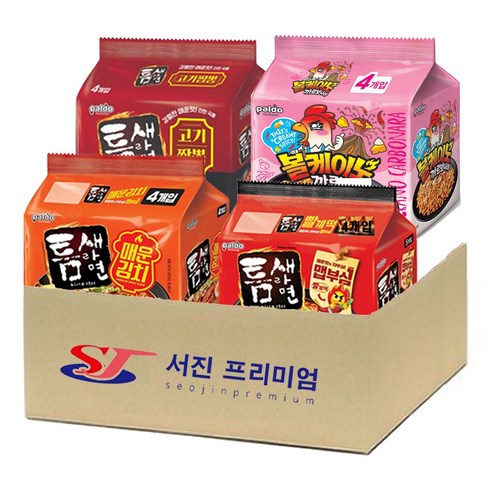팔도 봉지 라면 모음 4종혼합 볼케이노까르보나라 4개+ 빨계떡 4개+ 매운김치 4개+ 고기짬뽕 4개