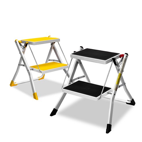 로티홈시스 계단 2단 가정용 사다리 옐로우는 접이식가능하며 안전하고 편리한 A형 디자인 제품입니다.