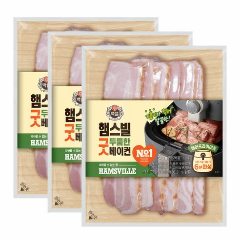 CJ 백설 햄스빌두툼한굿베이컨340g 3개 -, 340g