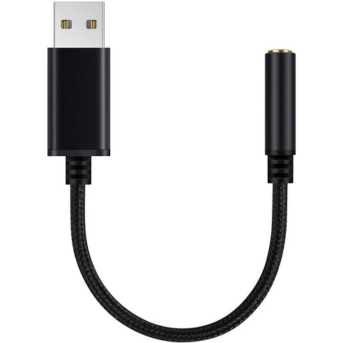 Retemporel USB - 3.5Mm 헤드폰 잭 오디오 어댑터 PC 용 외부 스테레오 사운드 카드 노트북 PS4 용 Mac 등(0.6피트 블랙), 검은 색