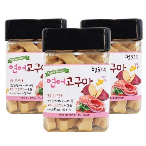 멍도락 국내산 수제간식 강아지껌 연어고구마 블루베리츄, 170g, 3개