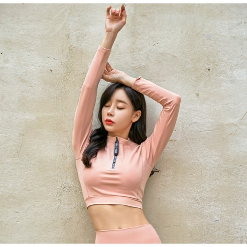 에이치머스 여성용 케이드 크롭탑 래쉬가드 상의, 핑크