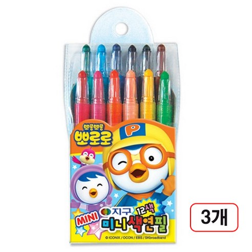 지구화학)뽀로로 미니 샤프식색연필 12색. 3개, 12색