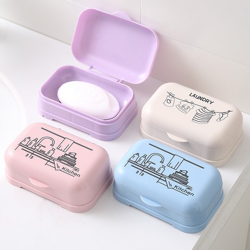 플립 인쇄 비누 박스 욕실 세척 비누 박스 다기능 목욕 플라스틱 여행 배수 인쇄 비누 박스, 보라, 13*13cm