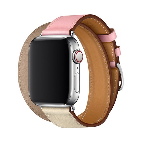더블 투어 iWatch 밴드 44mm 40mm 정품 가죽 시계 밴드 벨트 팔찌 iWatch 밴드 38mm 42mm 시리즈 3 4 5 6 7 스트랩, White+PIink+Gray, 38mm/40mm/44mm