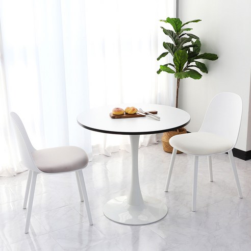 퍼니처프렌즈 홈카페 원형테이블 2인용 식탁세트 (의자포함), 600 화이트 + (하부) 화이트 (FW), 니키 2개 (화이트) DD
