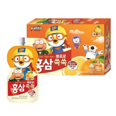 팔도 뽀로로 홍삼쏙쏙 100ml 오렌지맛, 20개