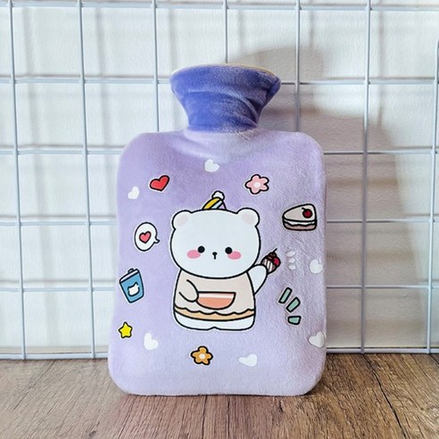 에이와이 곰돌이 250ml 휴대용 보온 커버 세트 물난로 캠핑 온수주머니, 퍼플-250ml(2set)