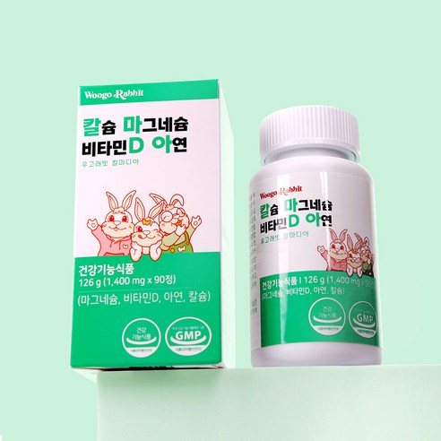 우고래빗 칼슘 마그네슘 비타민D 아연 1400mg 칼마디아 영양제, 1박스, 90정