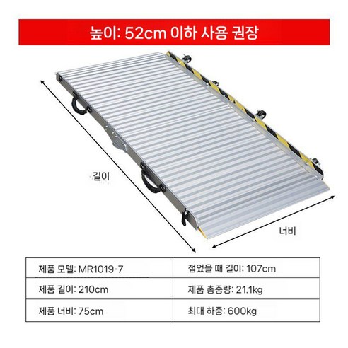 접이식 진입판 휠체어 휴대용 계단 경사로 문턱 오토바이 장애인 경사판 발판, 210x75cm (접이식)