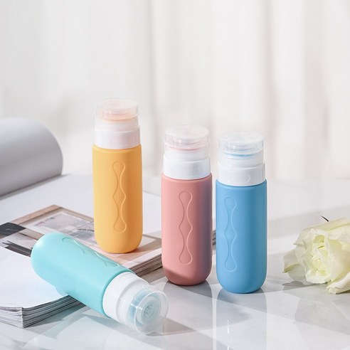 스피세프 휴대용 실리콘 공병 여행용 화장품 샴푸 용기 90ml 4P, 1세트, 주황색파란색