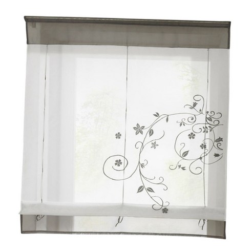 아름다움 자수 플로럴 로만 커튼 보일 - 실크 리본 리프팅 그늘 제품 작은 창 주방 침실 창 밸런스 드레이프, 1 회색 60x120cm, 폴리 에스터