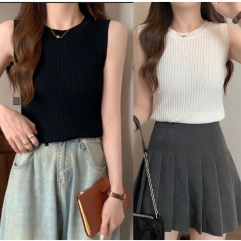 써니워니 여성 민소매 라운드 니트 나시티 2종 세트