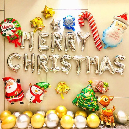 크리스마스 풍선 장식 파티 용품 산타 눈사람 홈파티 이벤트 포토존 14종 세트, 1세트, 실버세트
