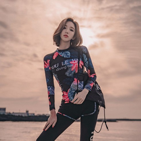 여성 래쉬가드세트 세레나데 쓰리피스 여성수영복 여자레쉬가드 빅사이즈수영복 상하의, 블랙계열혼합