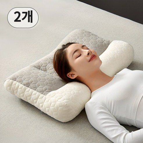 이더커머스 라텍스 목편한 경추베개, 기본형, 2개, 화이트