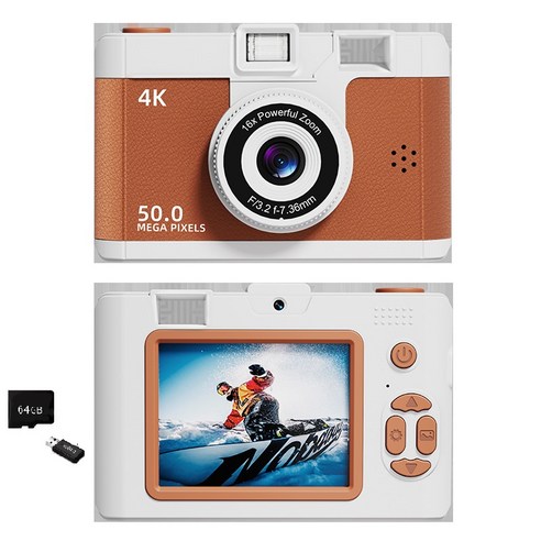 ITech 디지털카메라 레트로 5000w픽셀 와이파이 전송 ccd카메라+64g 메모리 카드, 브라운
