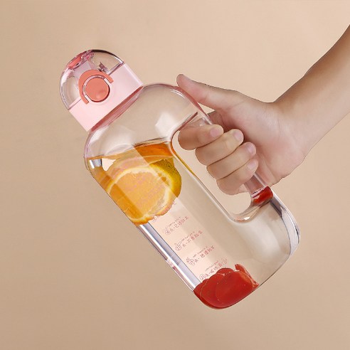 CAICHEN PC스포츠 빨대의 대용량휴대용물통, 2L핑크PETG 휴대용물통, 2L-2.7L