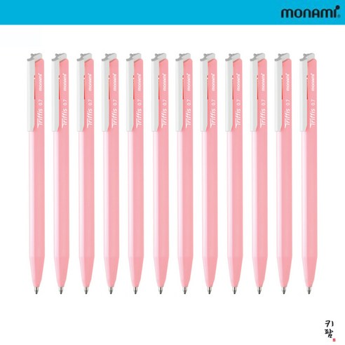 모나미 트리피스 유성볼펜 0.5 0.7 1.0mm 1타 12자루 삼각볼펜 휴대 용이, 12개, 0.7mm 블랙(파스텔 핑크)